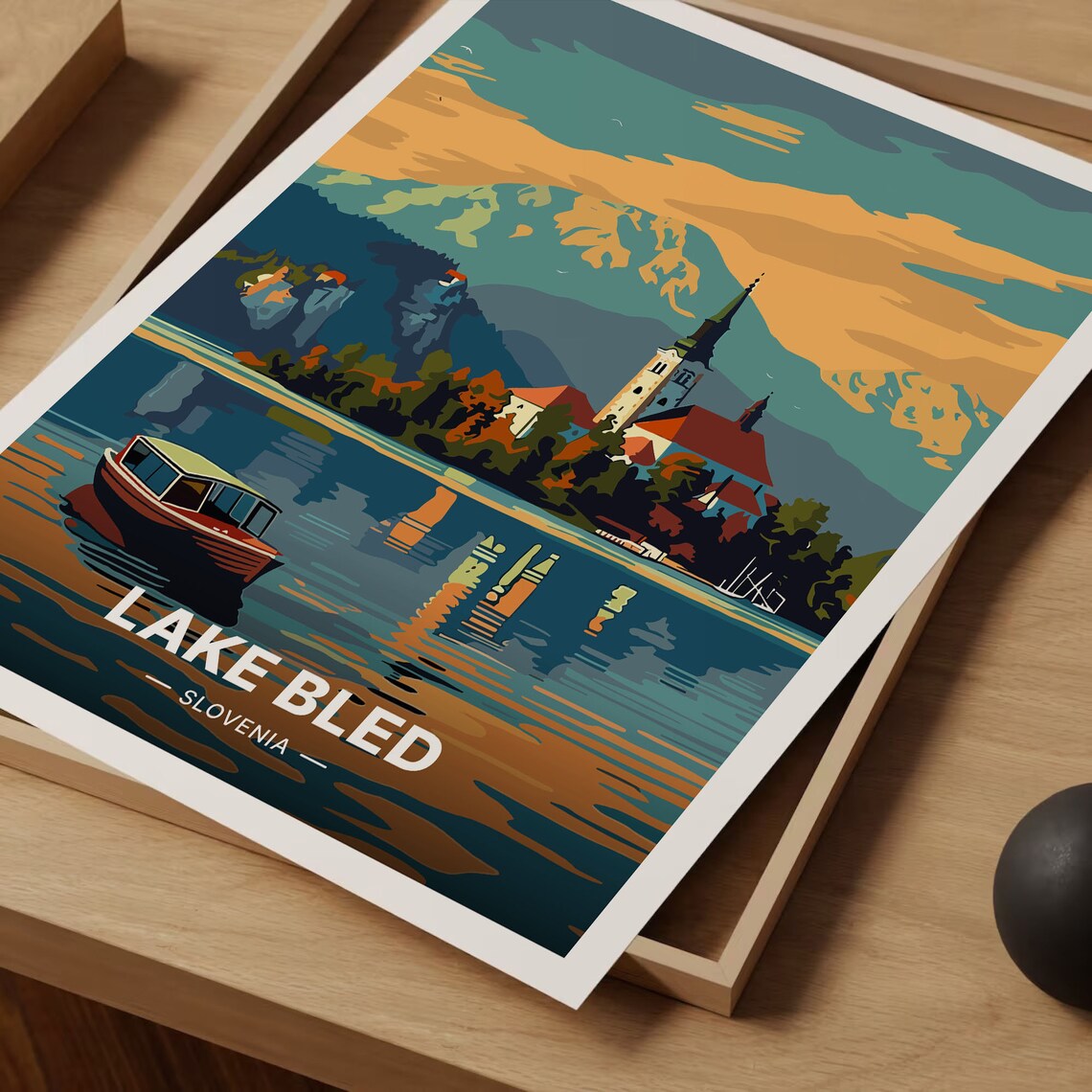 Lake Bled Slovenia Island Church Wooden Boat Vintage Travel Poster - Image 3