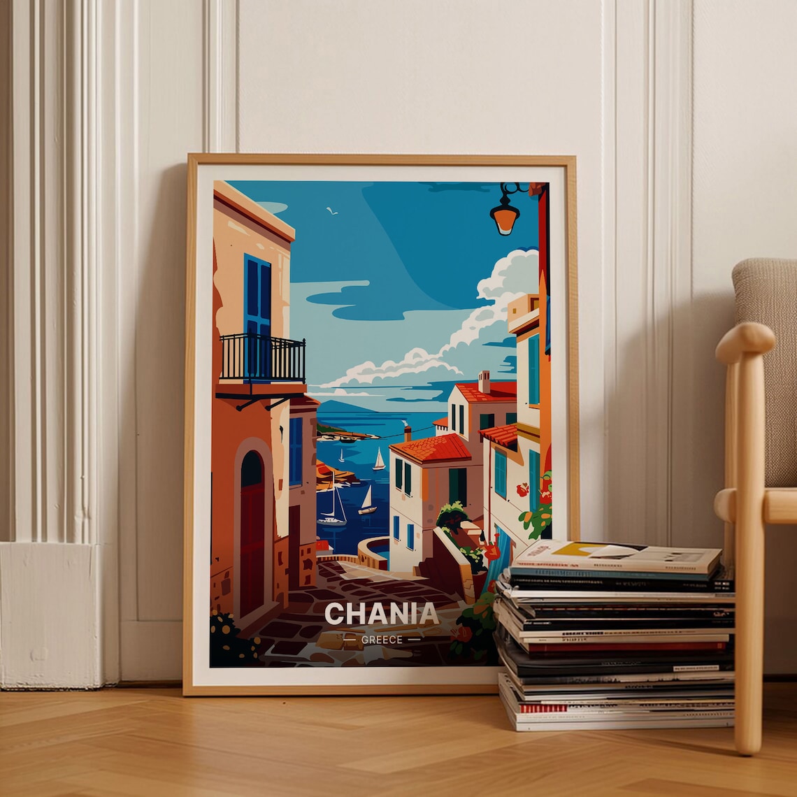 Chania Greece Old Town Lane Harbor Sailboats Seaside View Poster