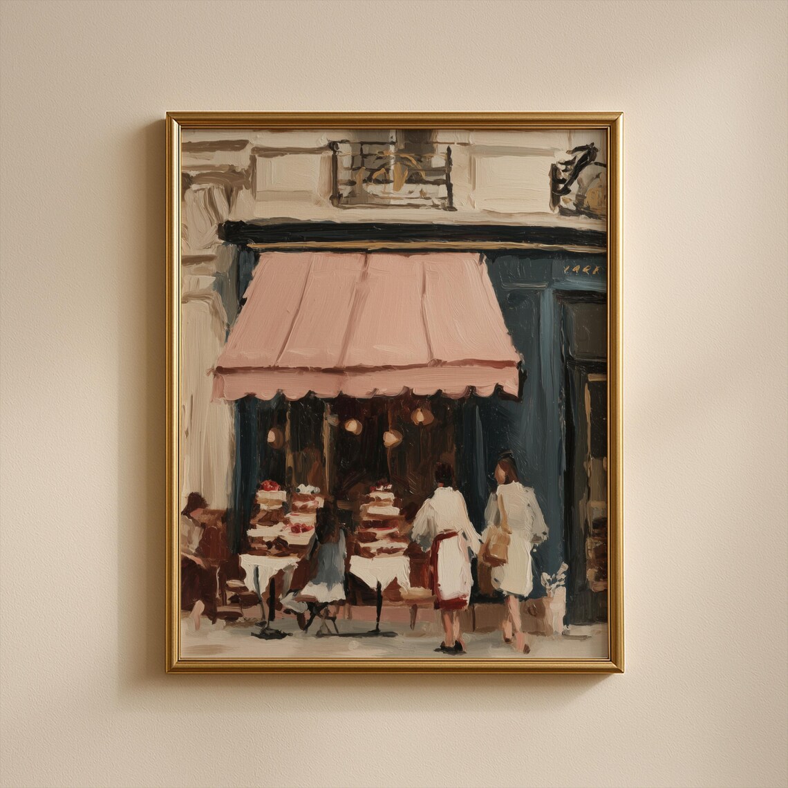 Parisian Patisserie Pink Awning Cake Shop Vintage Street Poster