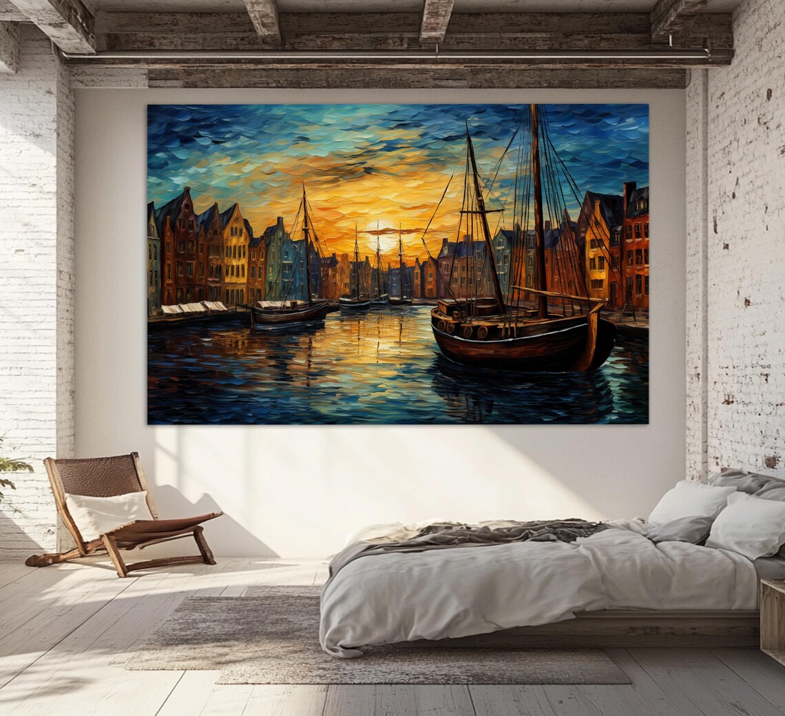 Copenhagen Denmark Nyhavn Harbor Sunset Boats Van Gogh Style Travel Poster - Image 2