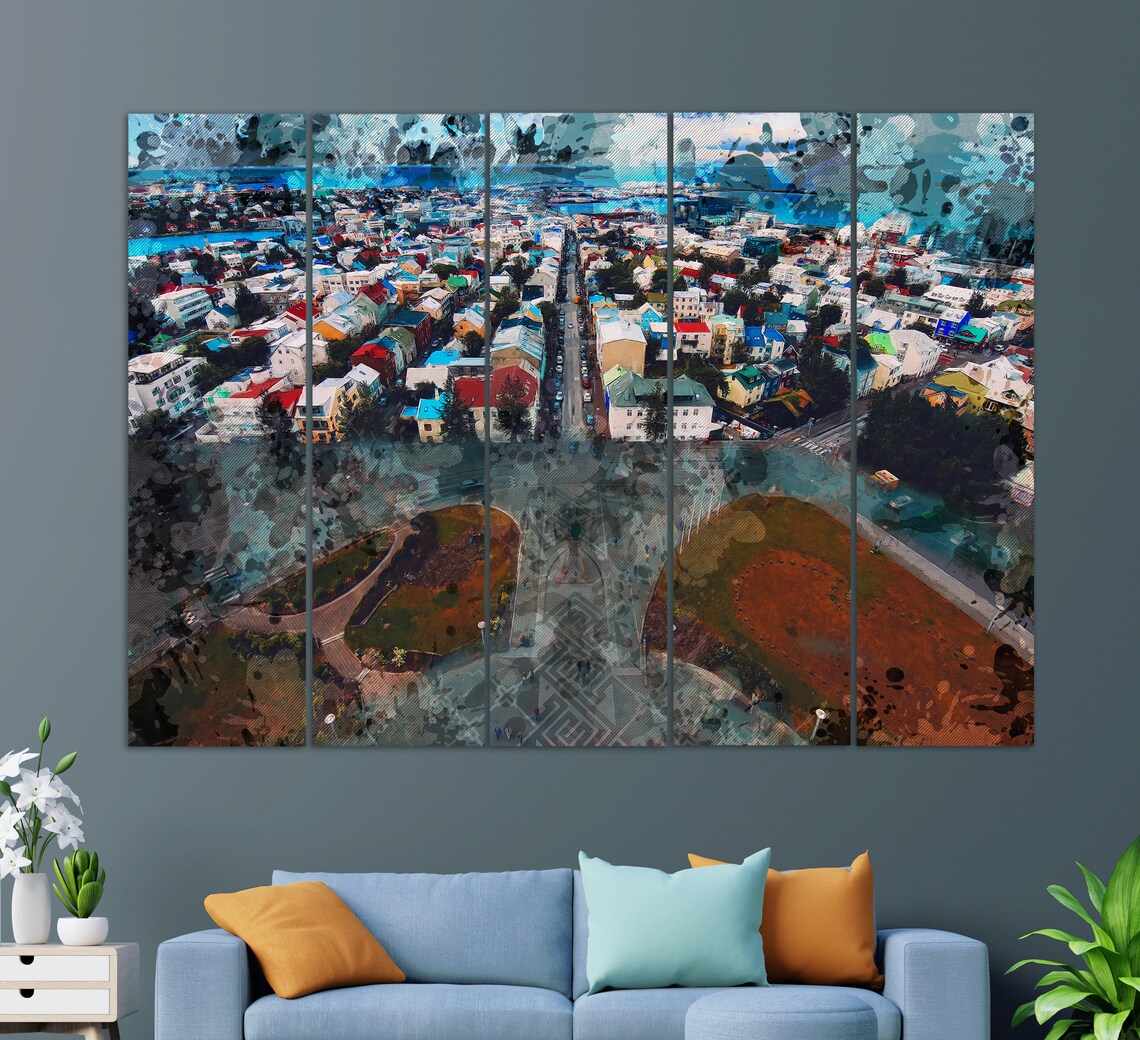 Reykjavik Iceland Aerial City View Colorful Rooftops Travel Poster - Image 3