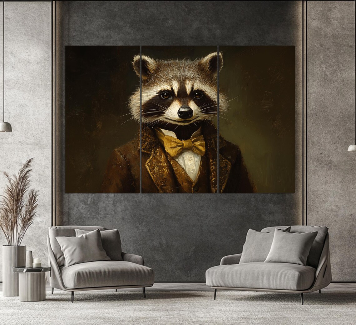 Gentleman Raccoon In Suit And Bow Tie Portrait Animal Art Poster - Image 3