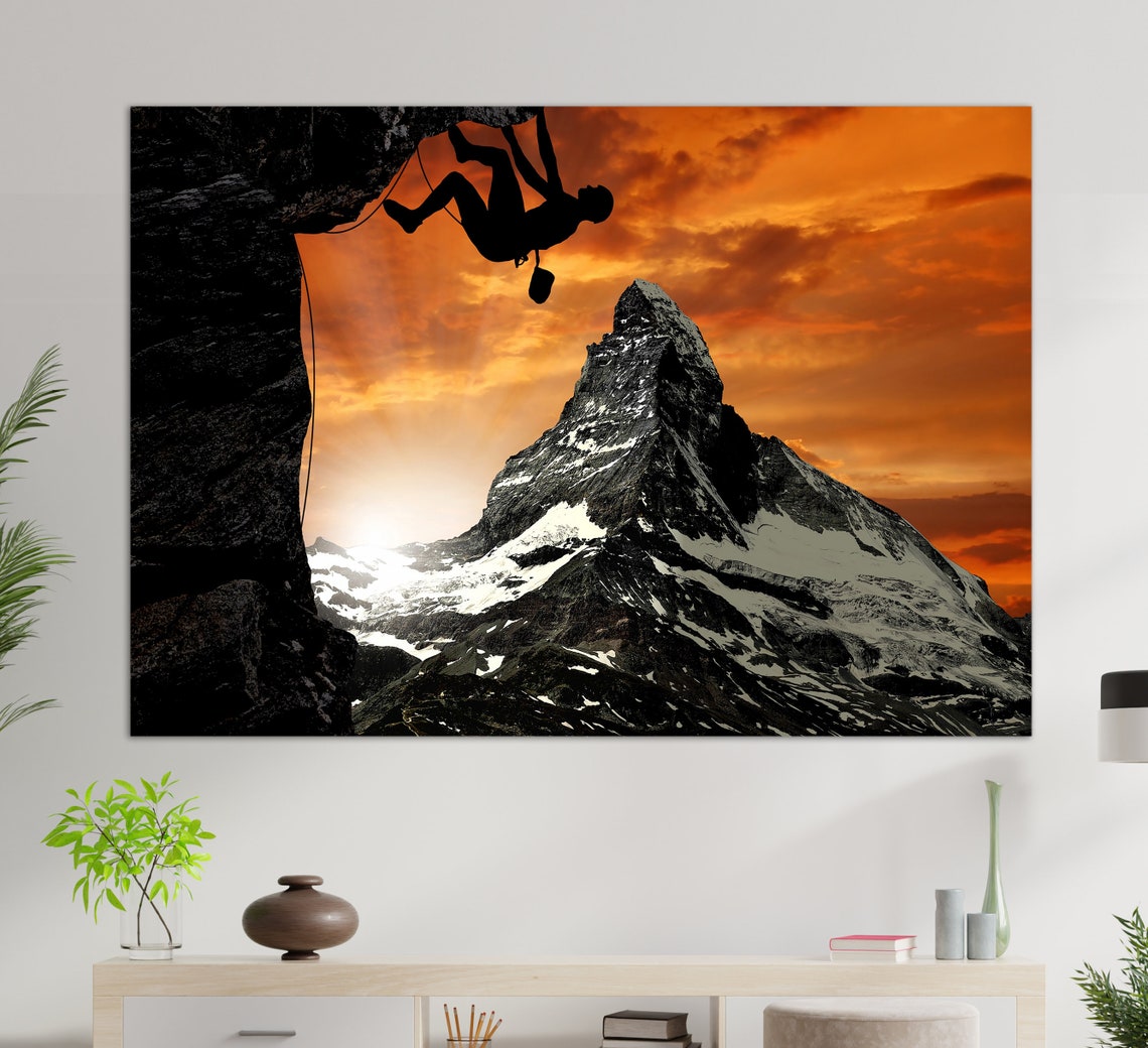 Alpinism Print Mountaineering Wall Art Climbing Painting Climber Gift