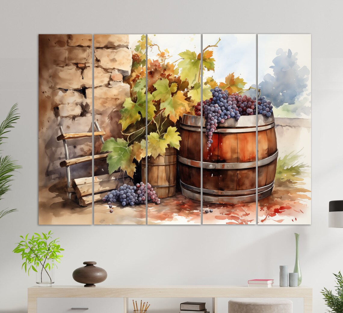 Wine Barrel Grapes Watercolor Winery Kitchen Rustic Vineyard Art Poster - Image 3
