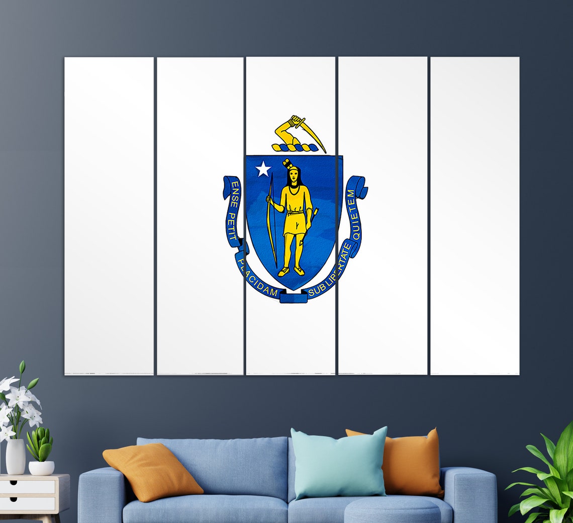 Massachusetts State Flag Crest Coat Of Arms Patriotic Wall Art Print - Image 2