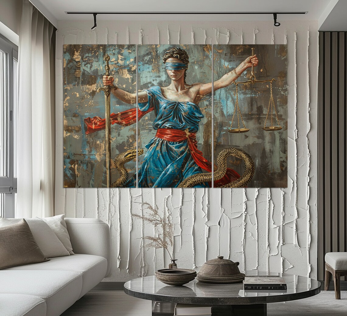 Lady Justice Painting Blindfolded Sword Scales Lawyer Office Wall Art Print - Image 4