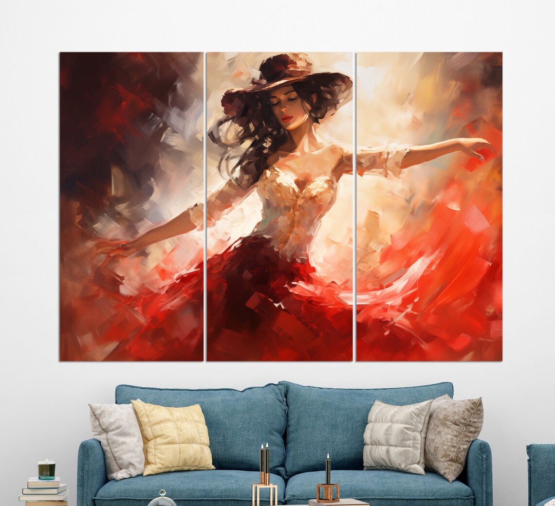 Flamenco Dancer Red Dress Painting Fiery Brushstroke Woman Dance Art Poster - Image 3