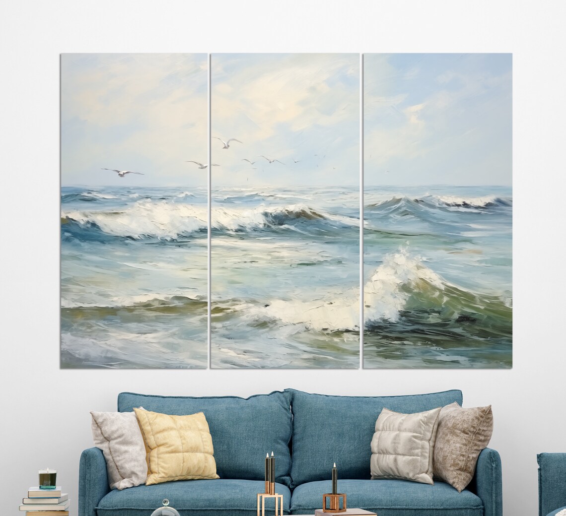 Birds Over Sea, Gentle Tones Ocean Wall Art Print - Image 2