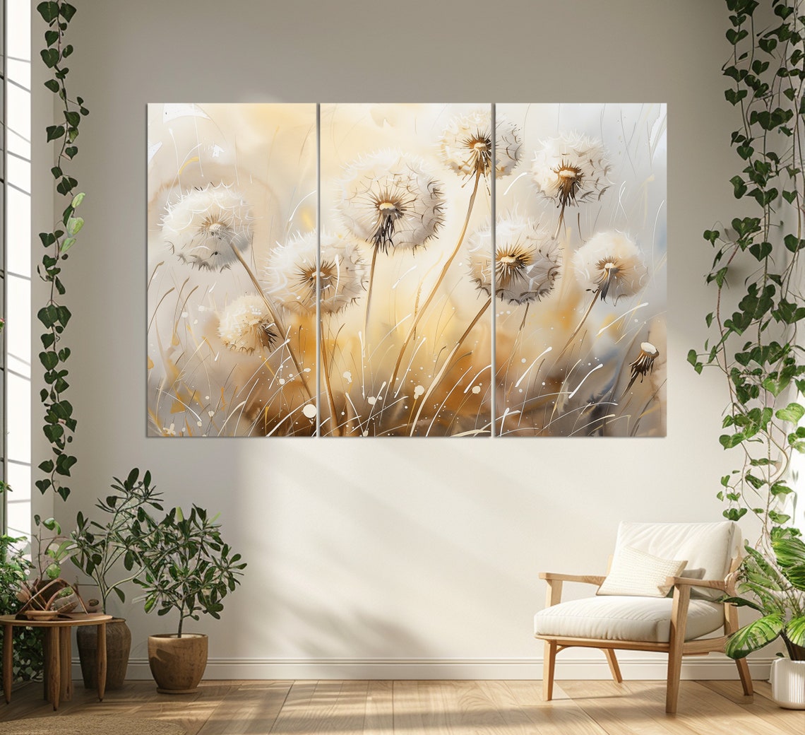 White Dandelion Seed Heads Golden Light Soft Floral Art Poster - Image 3
