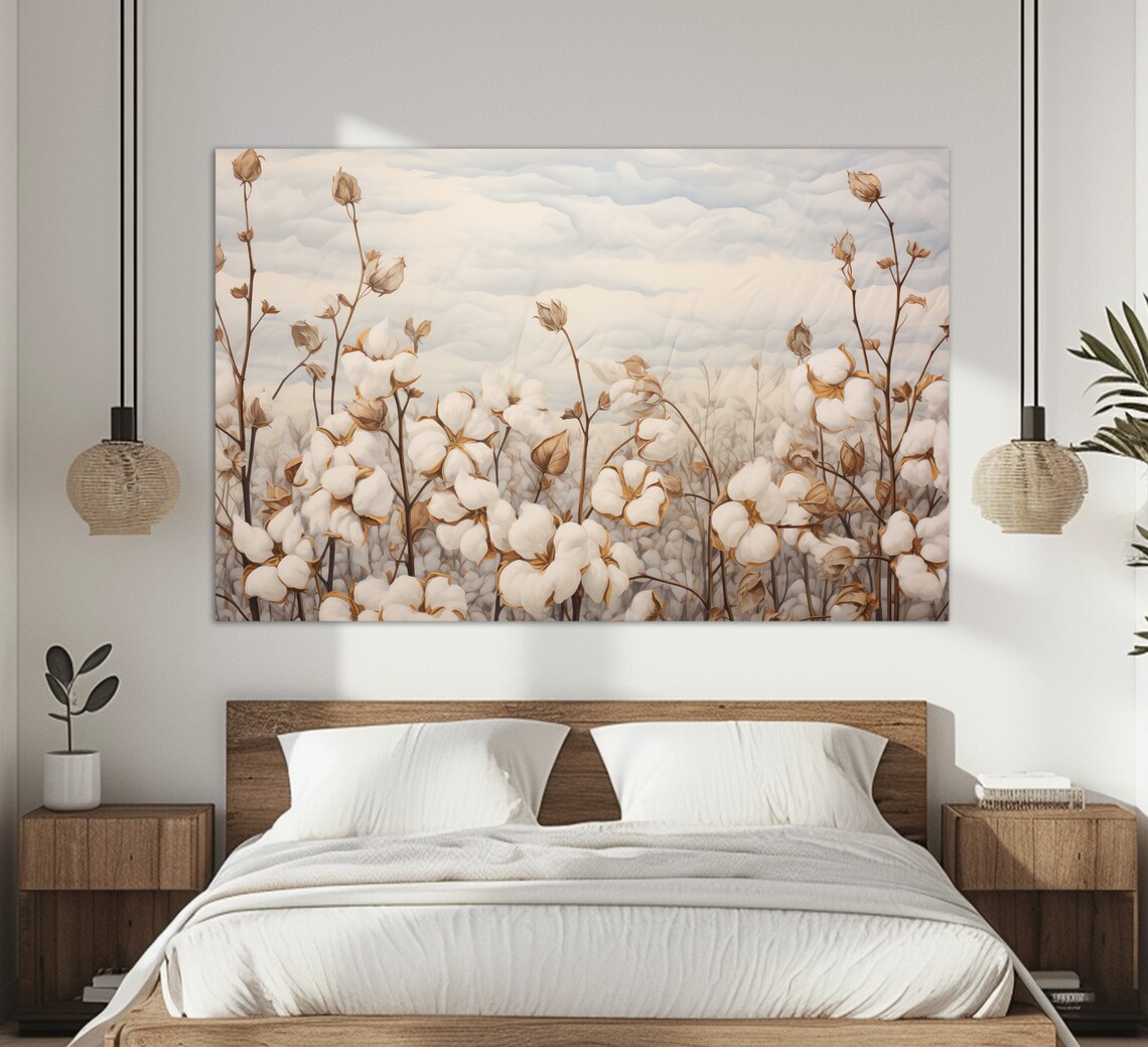 Cotton Field Painting, Abstract Cotton Field Art Print