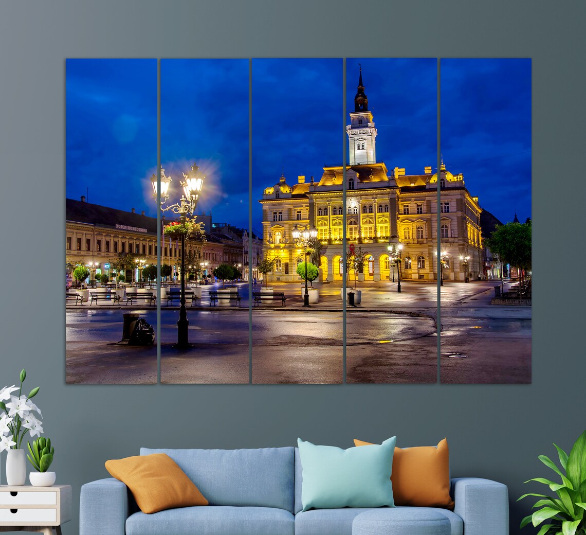 Novi Sad Serbia City Hall Night Lights Historic Square Travel Poster - Image 2
