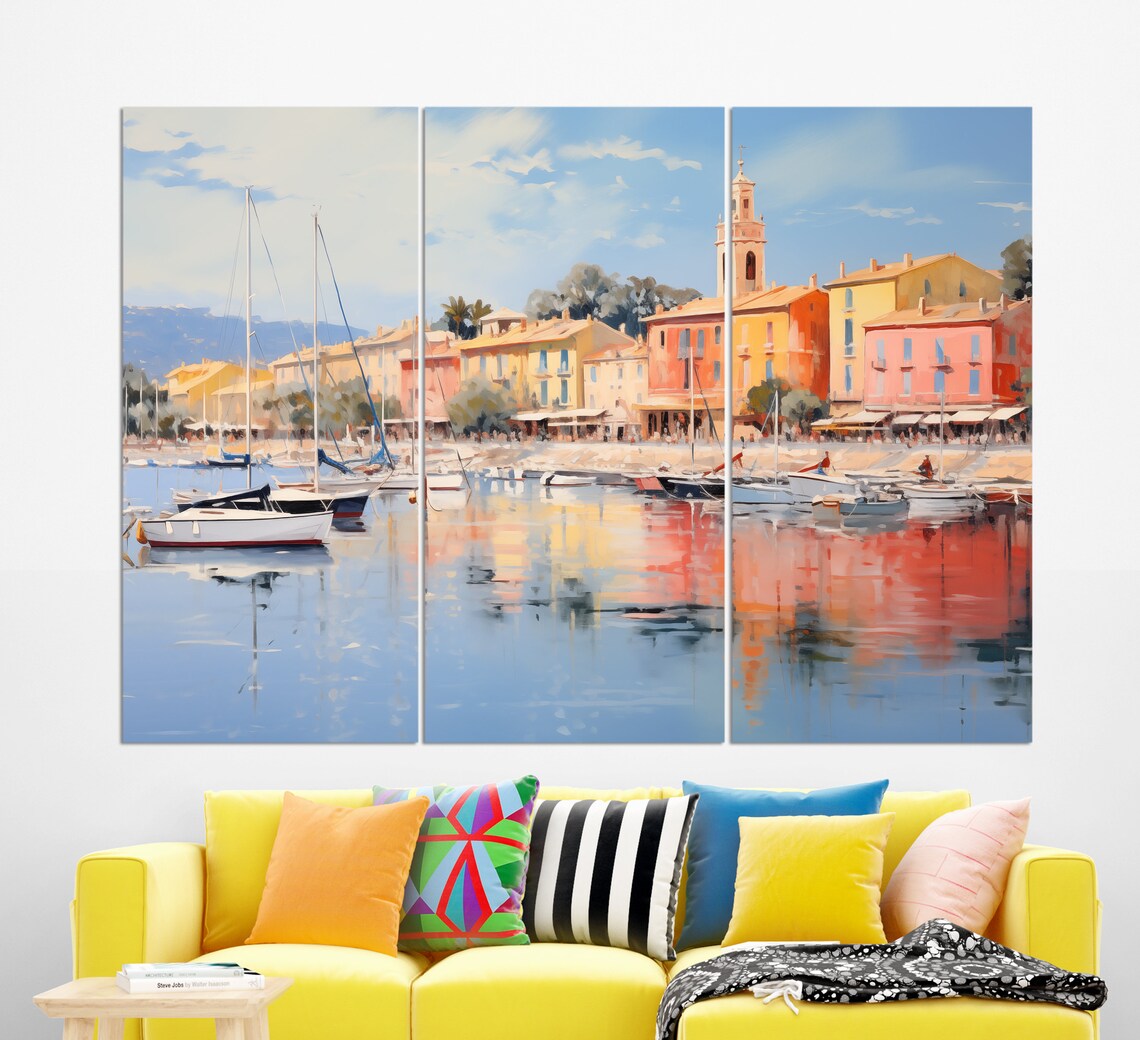 Vintage Saint Tropez Harbor Sailboats Bell Tower French Riviera Art Poster - Image 3