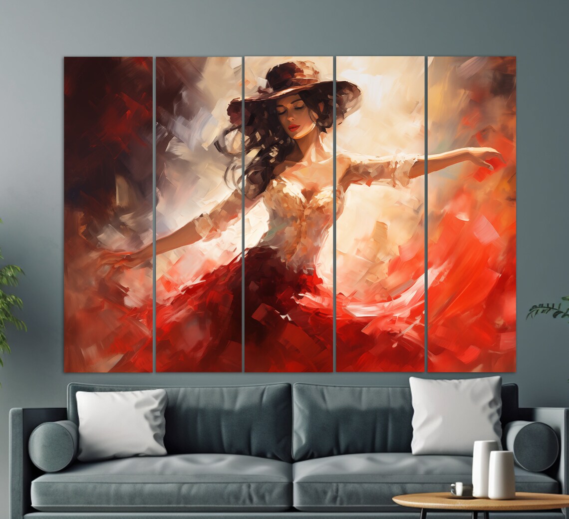 Flamenco Dancer Red Dress Painting Fiery Brushstroke Woman Dance Art Poster - Image 2