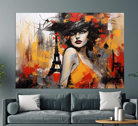 Abstract Woman On Paris Background Painting Print Abstract Paris Wall Art Eiffel Tower Abstract Print Elegant Lady Print