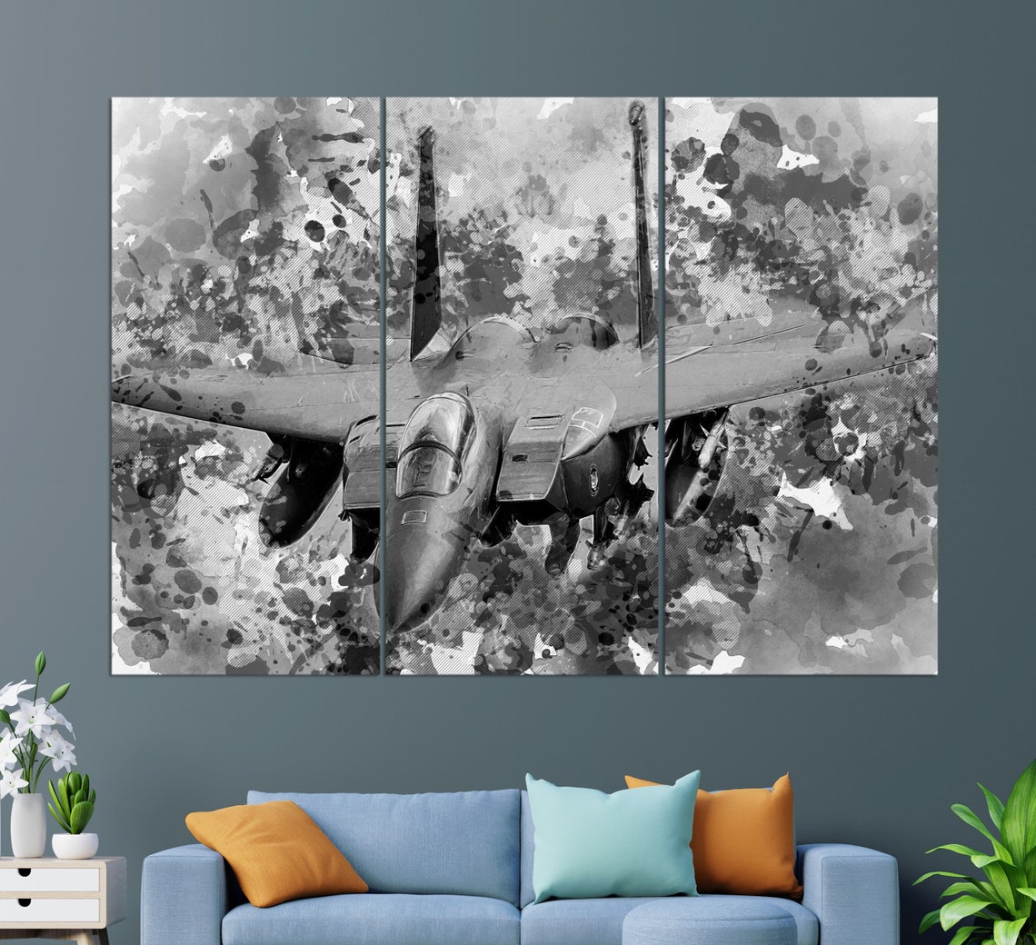 F-15 Eagle Fighter Jet Teal Watercolor Splash Aviation Poster - Image 2