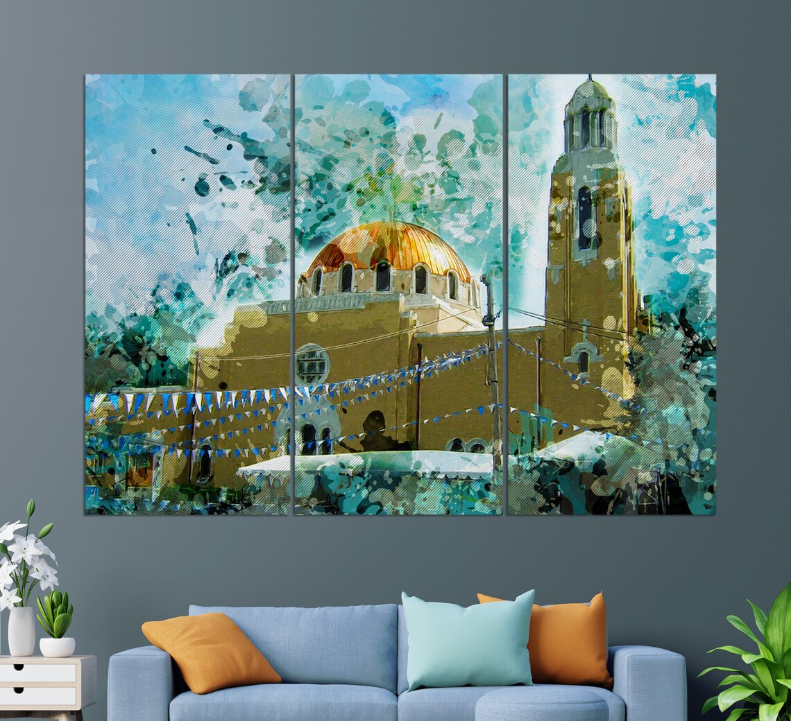 Holy Trinity Greek Orthodox Church Wilmington Golden Dome Watercolor Poster - Image 3