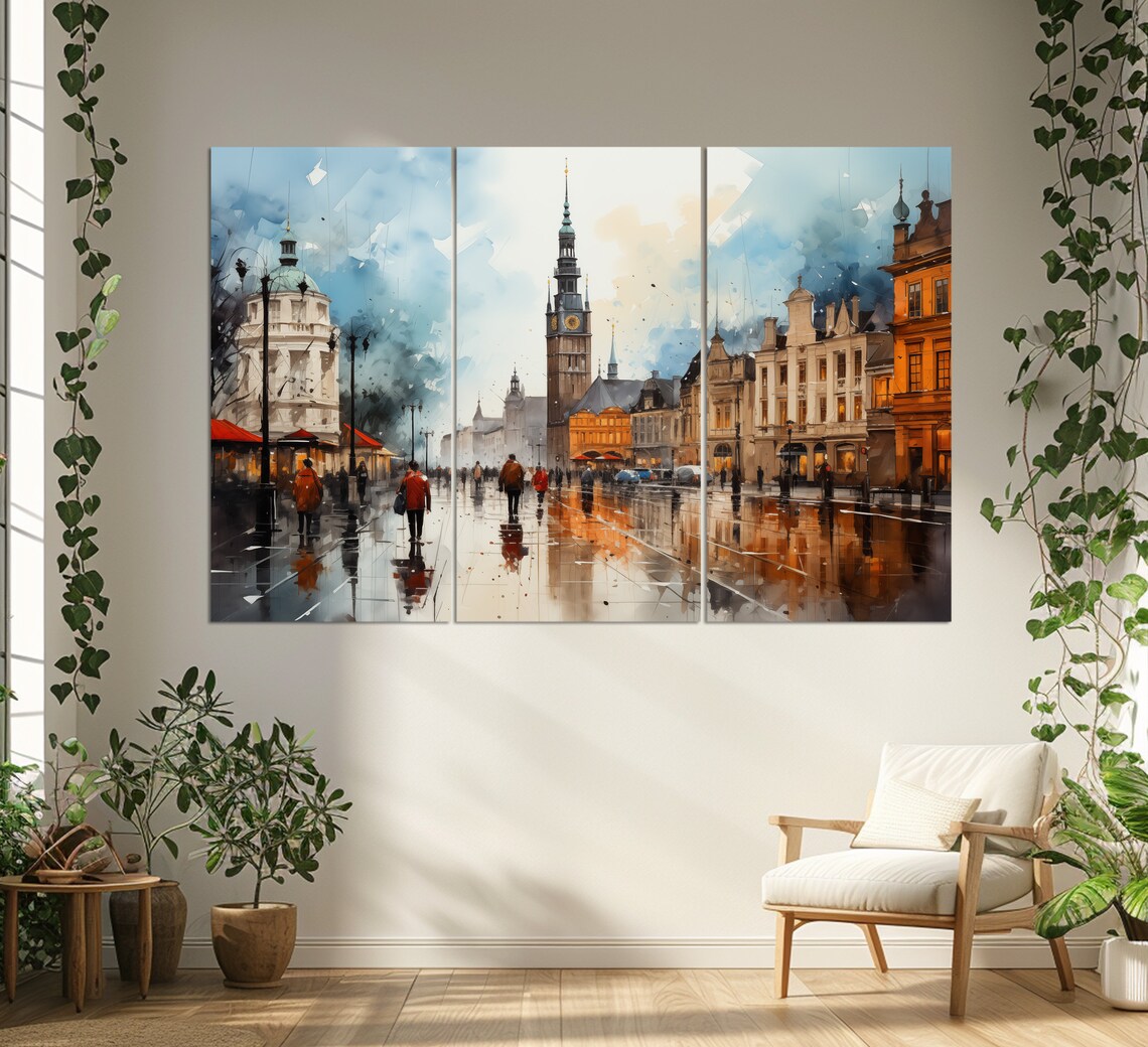 Warsaw Poland Rainy Old Town Street Watercolor Painting Travel Poster - Image 4