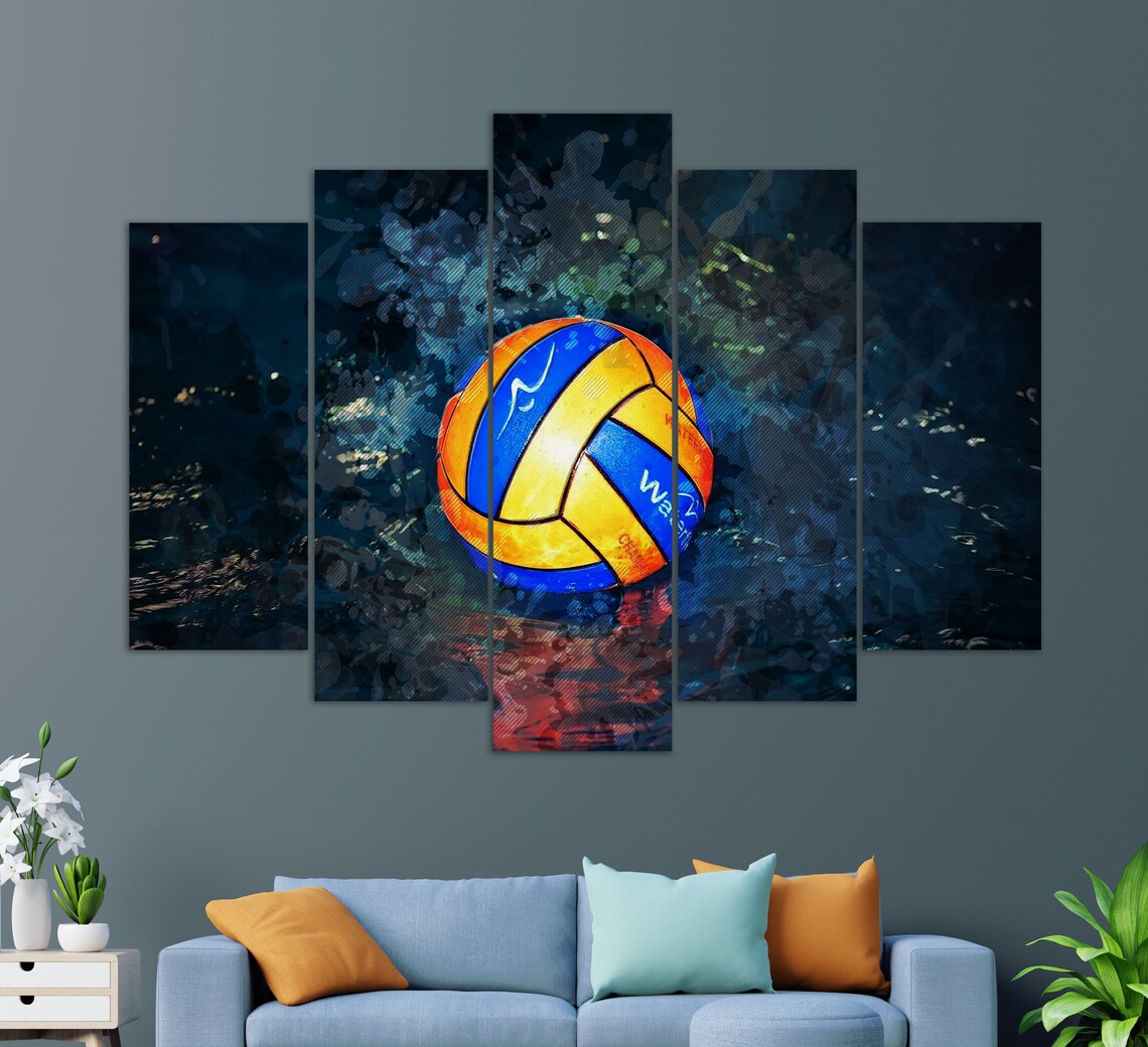 Water Polo Ball Splashing Dark Blue Water Painted Sports Wall Poster - Image 2