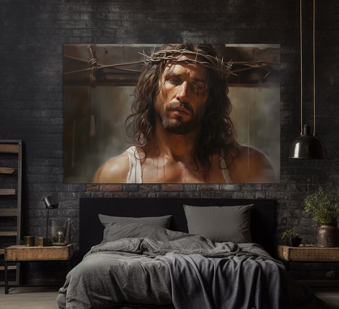 Jesus Christ Crown Of Thorns Realistic Painting Christian Faith Art Wall Poster - Image 3