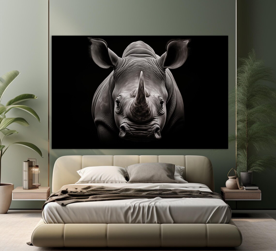 Rhinoceros Portrait Black Background Dramatic Wildlife Photography Art Poster