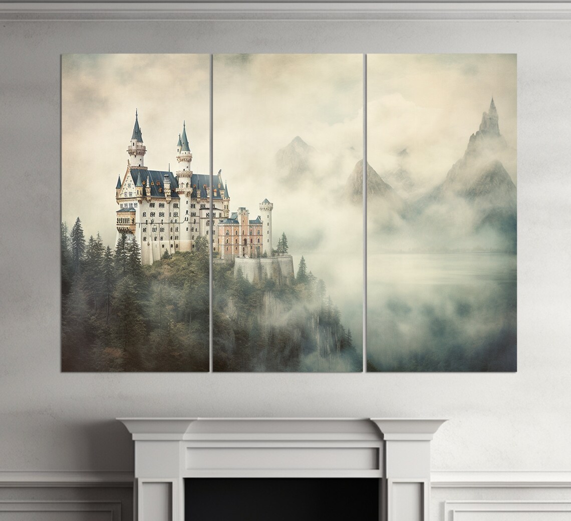 Misty Neuschwanstein Castle Painting, Germany Travel Poster - Image 4