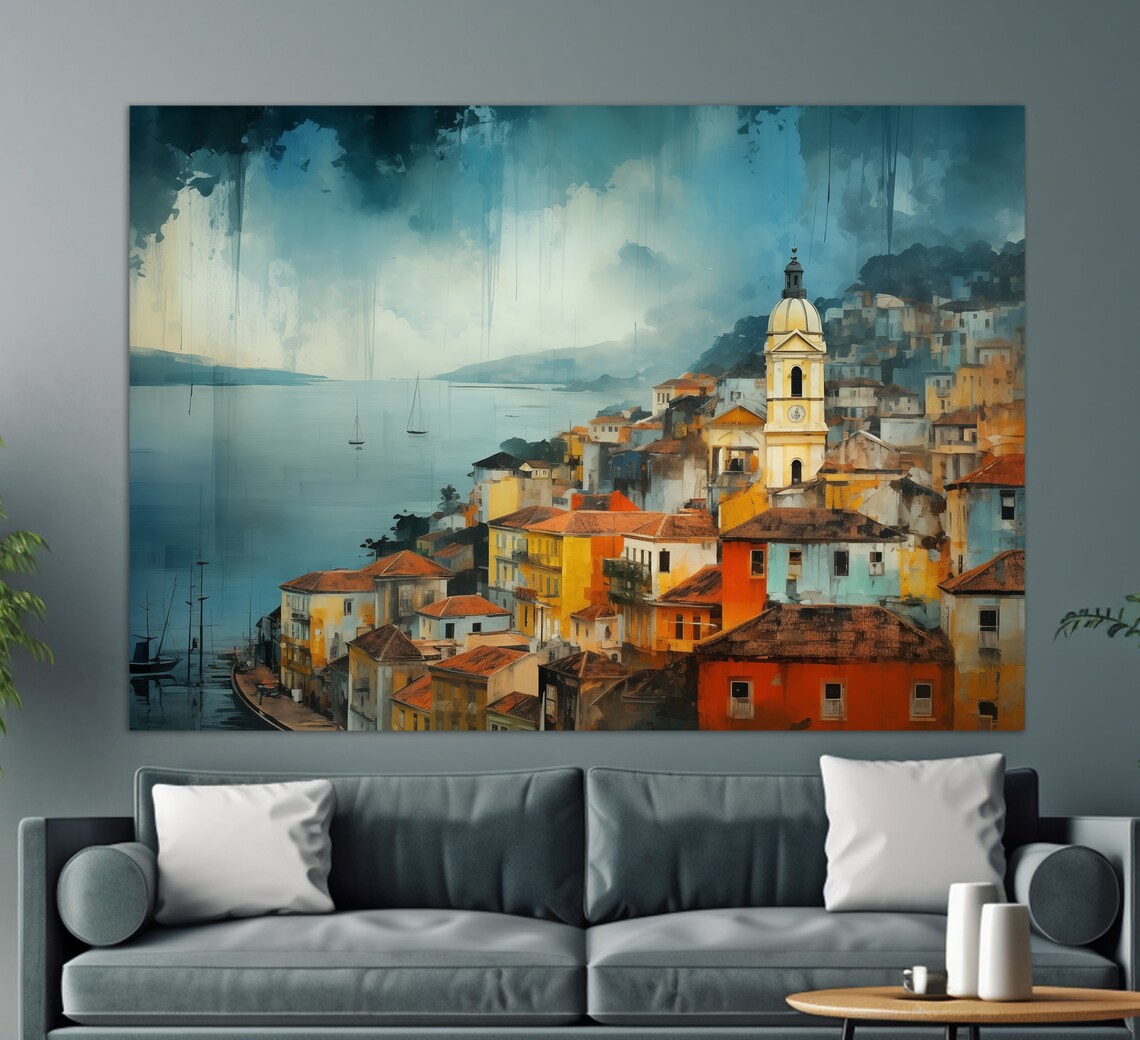 Misty Salvador Brazil Colorful Hilltop Old Town Bay Watercolor Poster