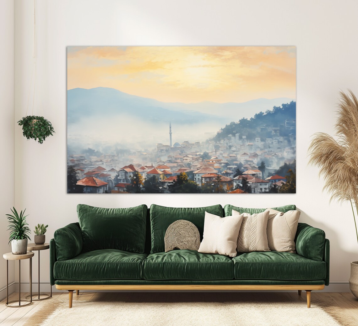 Sarajevo Skyline Misty Travel Poster, Bosnia