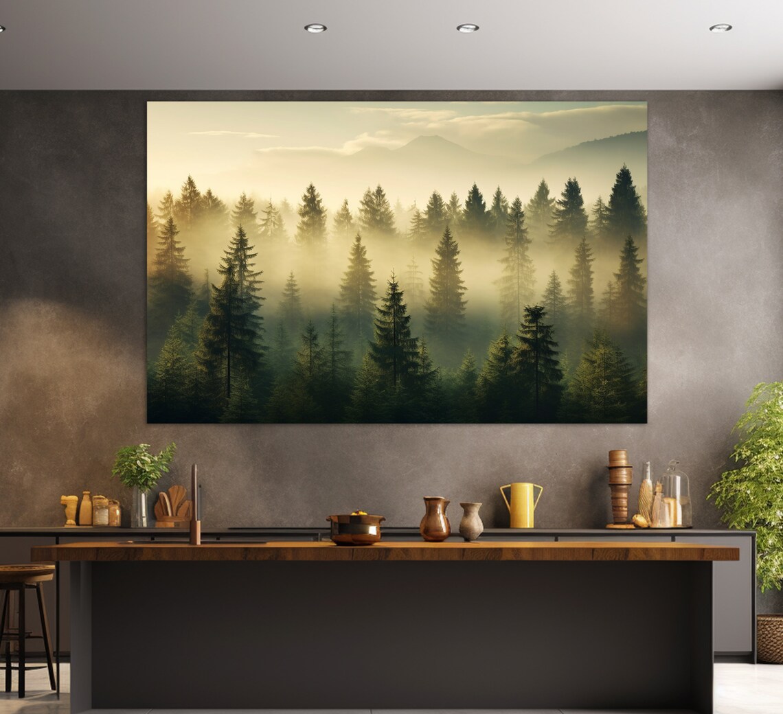 Misty Forest Print Forest Wall Art Foggy Forest Painting Nature Wall Art - Image 2