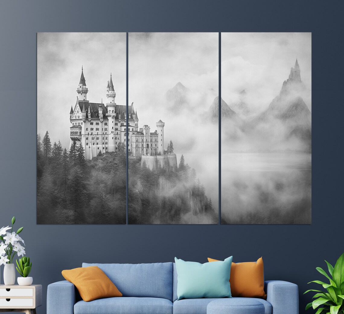 Misty Neuschwanstein Castle Painting, Germany Travel Poster - Image 2