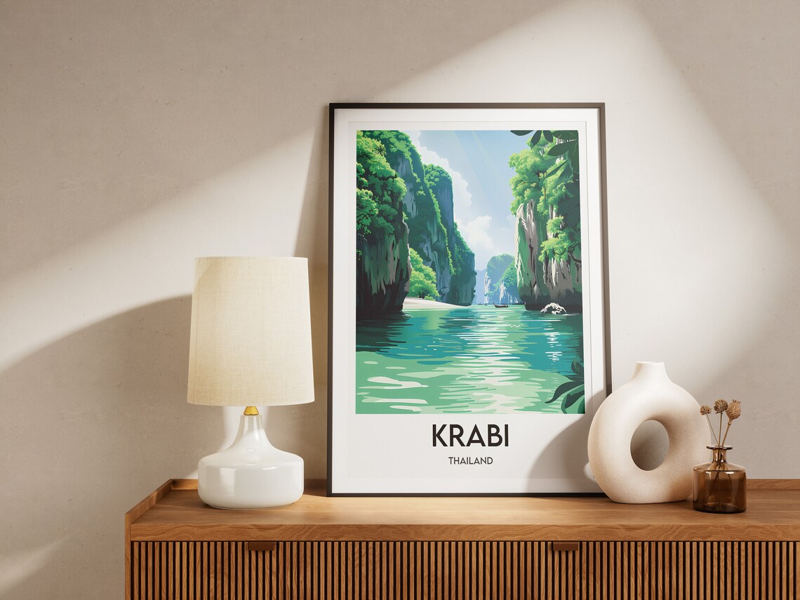 Krabi Thailand Limestone Cliffs Emerald Lagoon Seascape Poster - Image 2