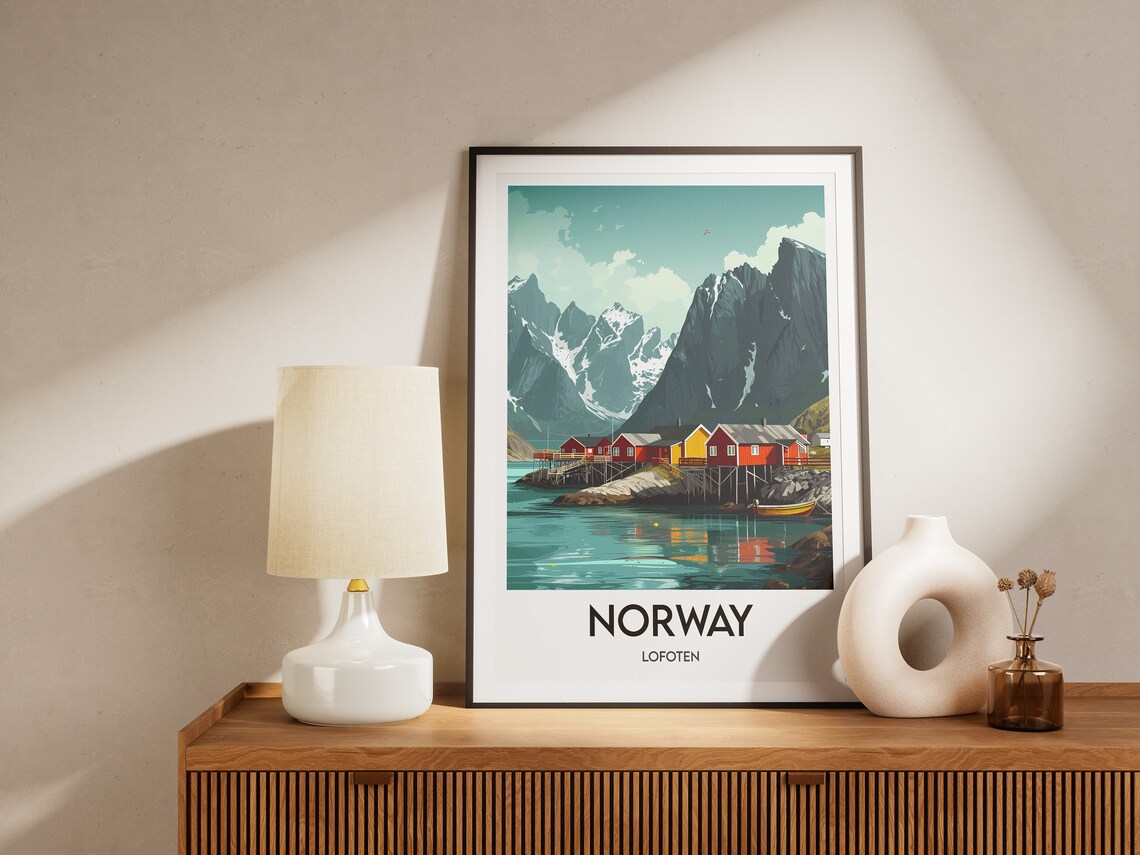 Norway Lofoten Fishing Village Colorful Stilt Cabins Seascape Poster - Image 2