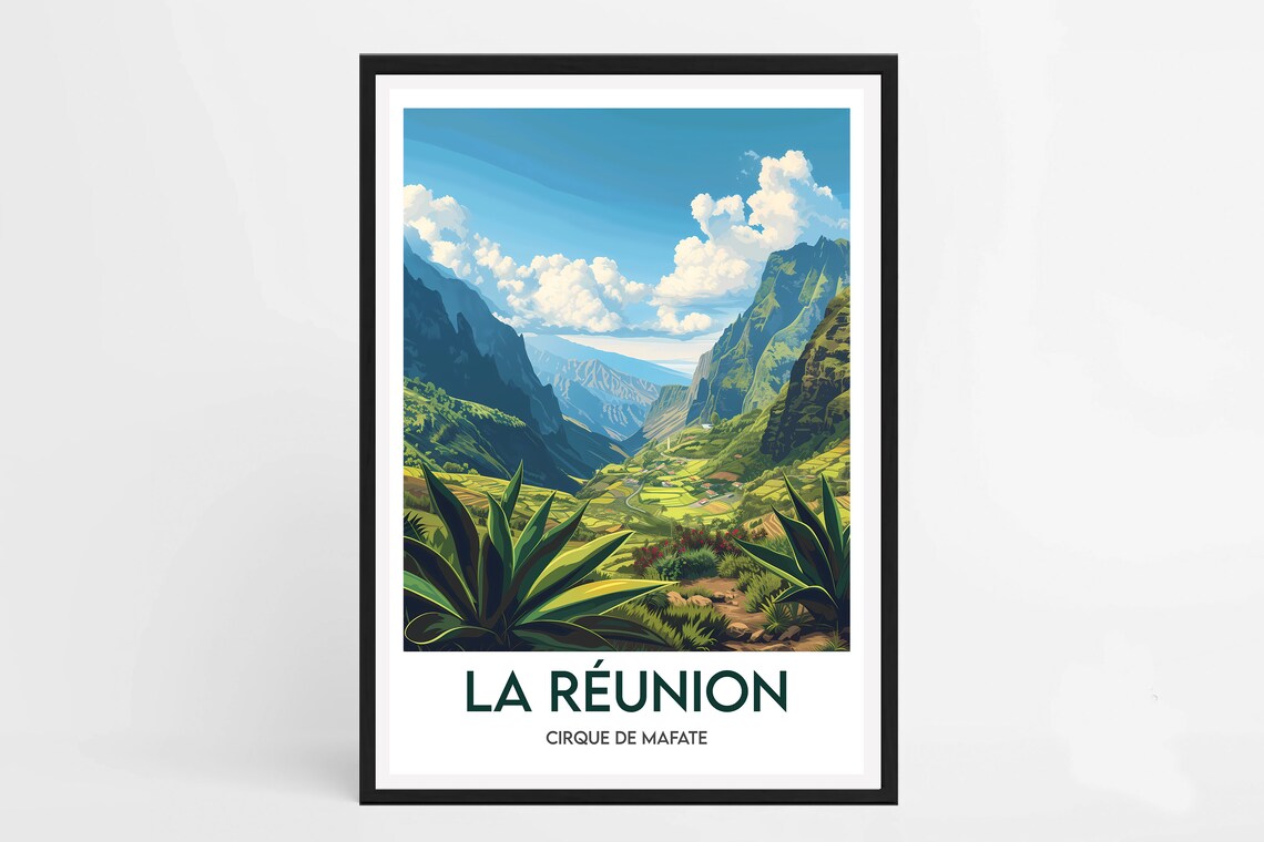 La Reunion Cirque de Mafate Mountain Valley Green View Poster