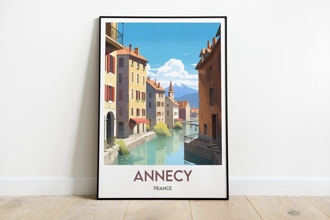 Annecy France Canal Old Town Mountain Backdrop Travel Poster