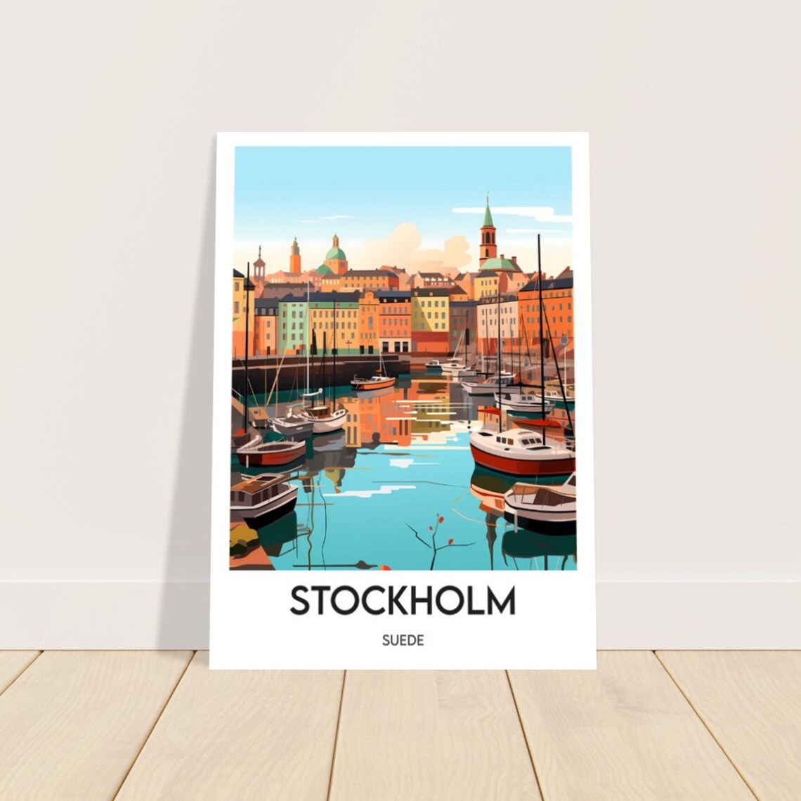 Stockholm Old Town Harbour Boats Sweden Nordic Travel Poster - Image 2