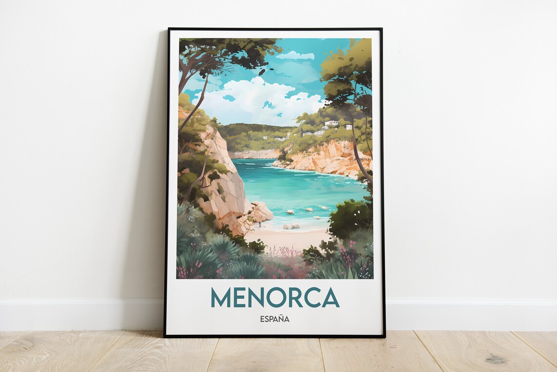 Minorca Creek Minimalist Travel Poster, Balearic Islands