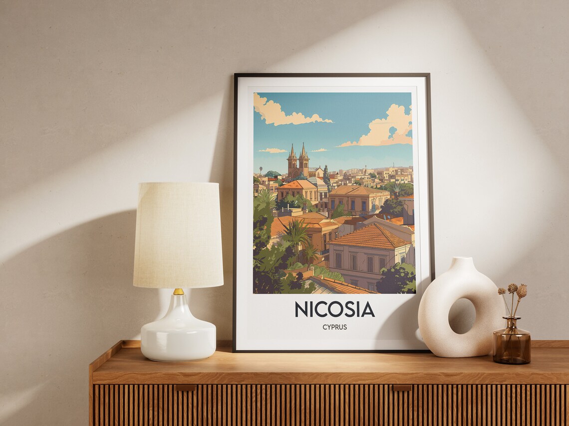 Nicosia Historic Old Town Rooftops Cathedral Cyprus Travel Poster - Image 2