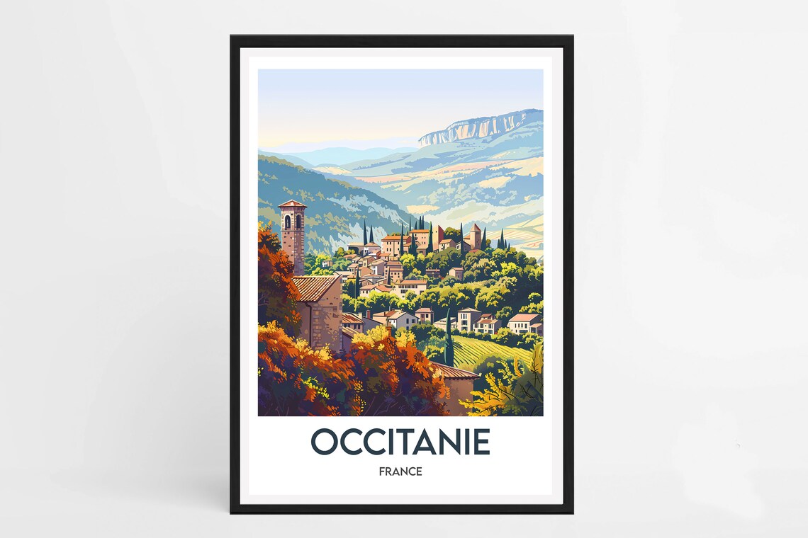Occitanie France Travel Poster, Regional Wall Art Print