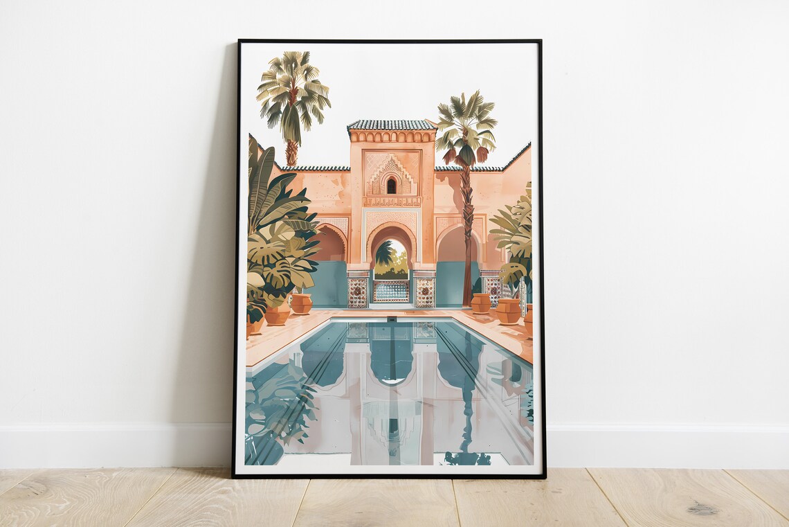 Marrakech Riad Morocco Acrylic Painting Travel Poster
