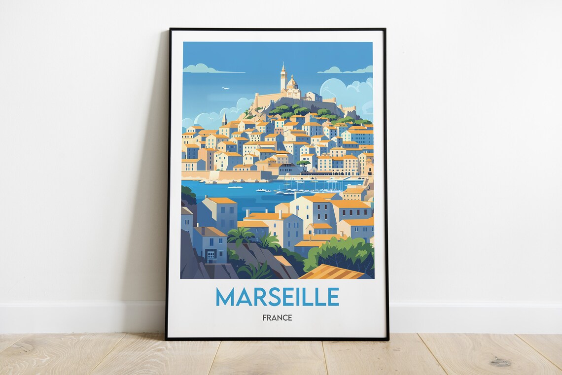 Marseille France Harbor Hilltop Basilica Orange Roofs Poster
