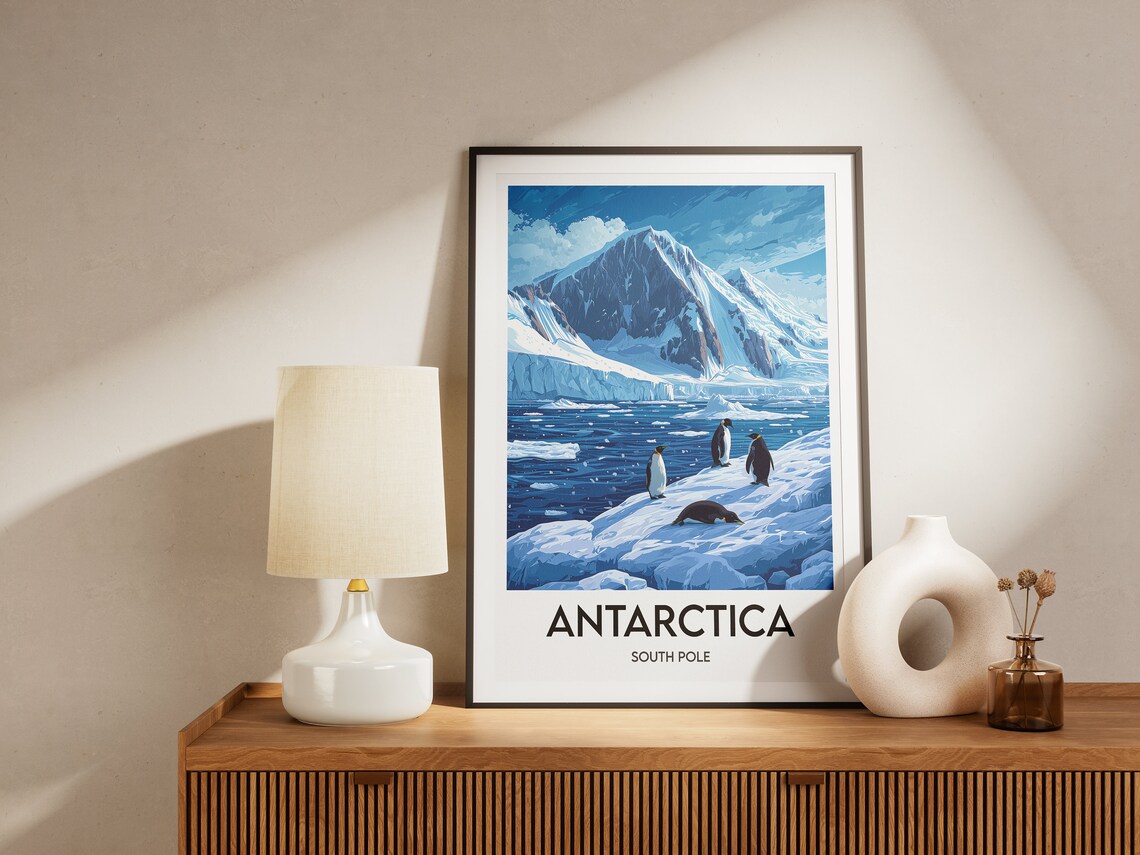 Antarctica Penguins Iceberg Glacier Illustration Vintage Travel Poster - Image 2