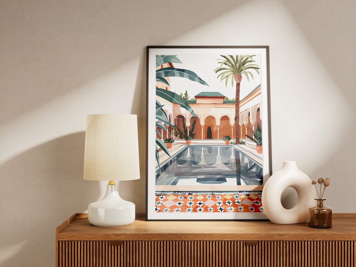 Morocco Riad Poster Painting Travel Poster Print Acrylic Minimalist - Image 2