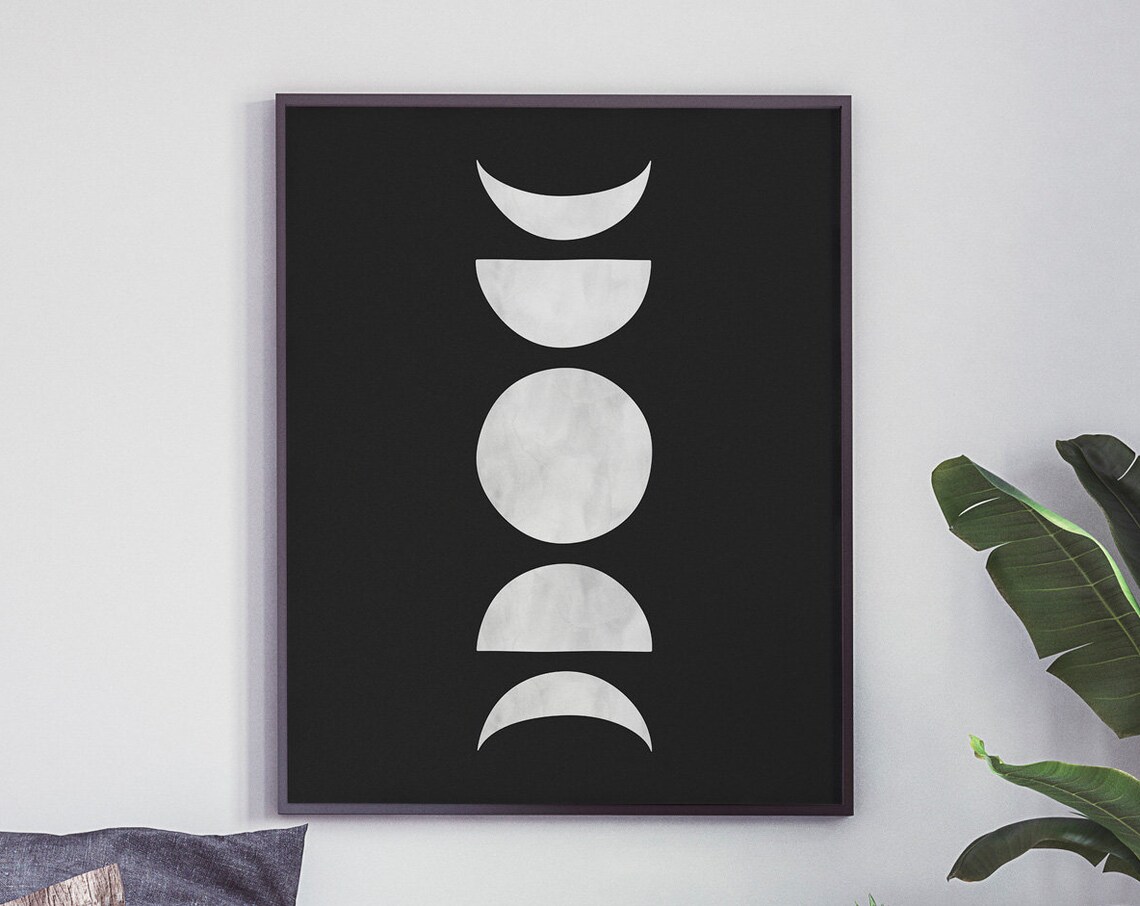 Moon Phases Abstract Wall Art, Boho Minimalist Print