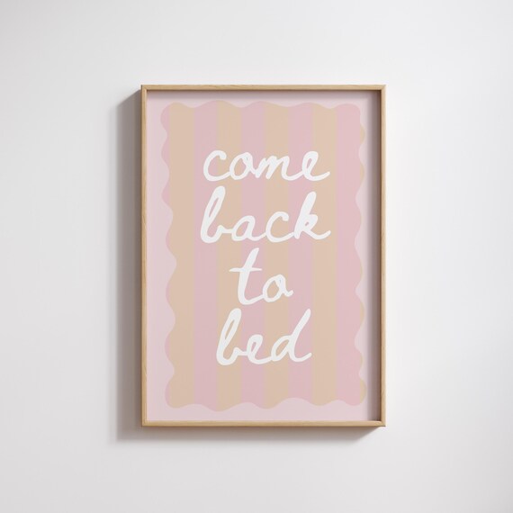Come Back To Bed Pink Striped Bedroom Romance Typography Poster