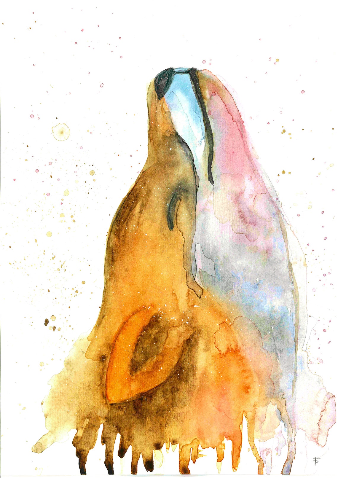 Watercolor Howling Fox Orange Grey Abstract Animal Art Poster - Image 2