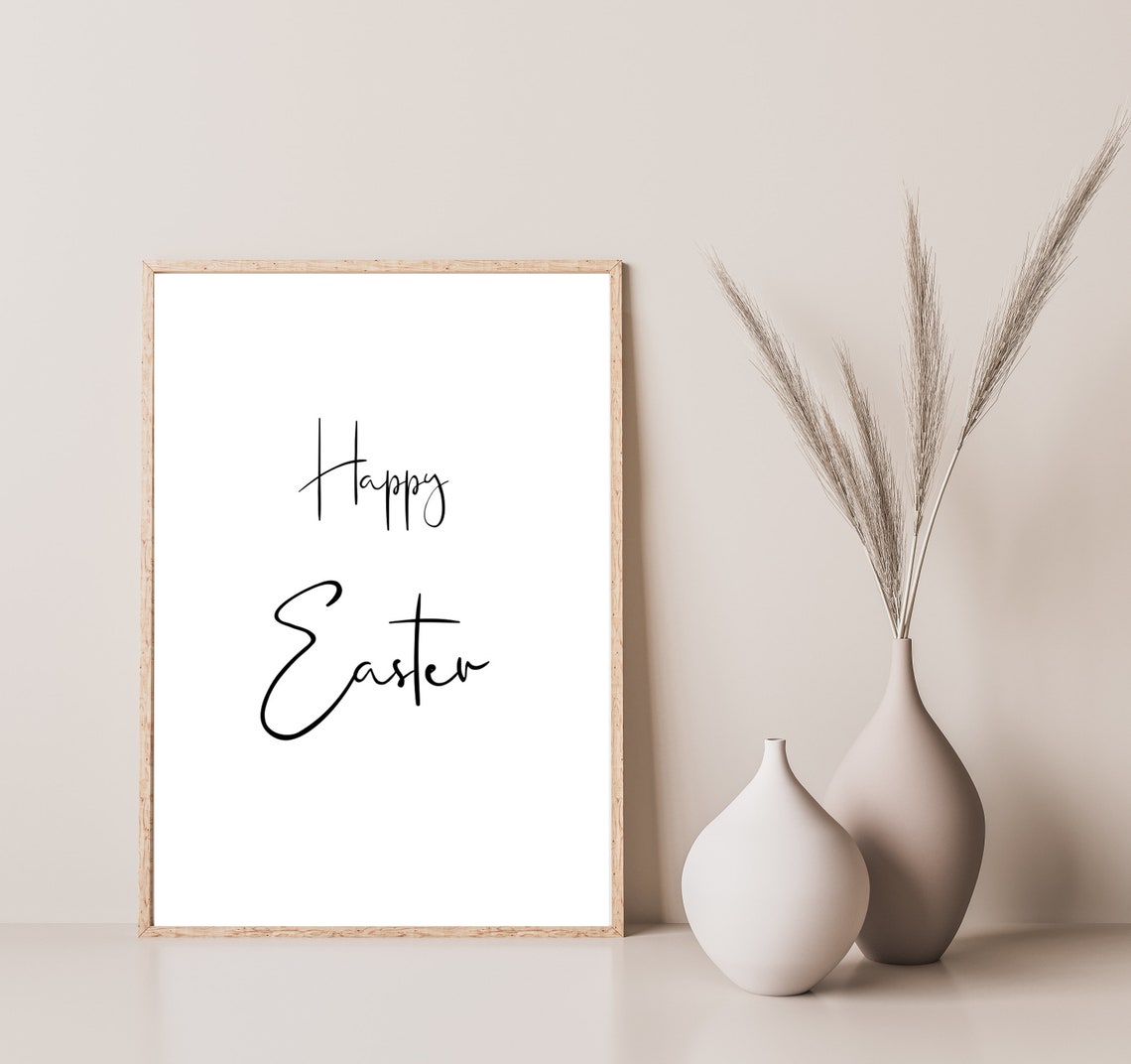 Happy Easter Black White Poster Print