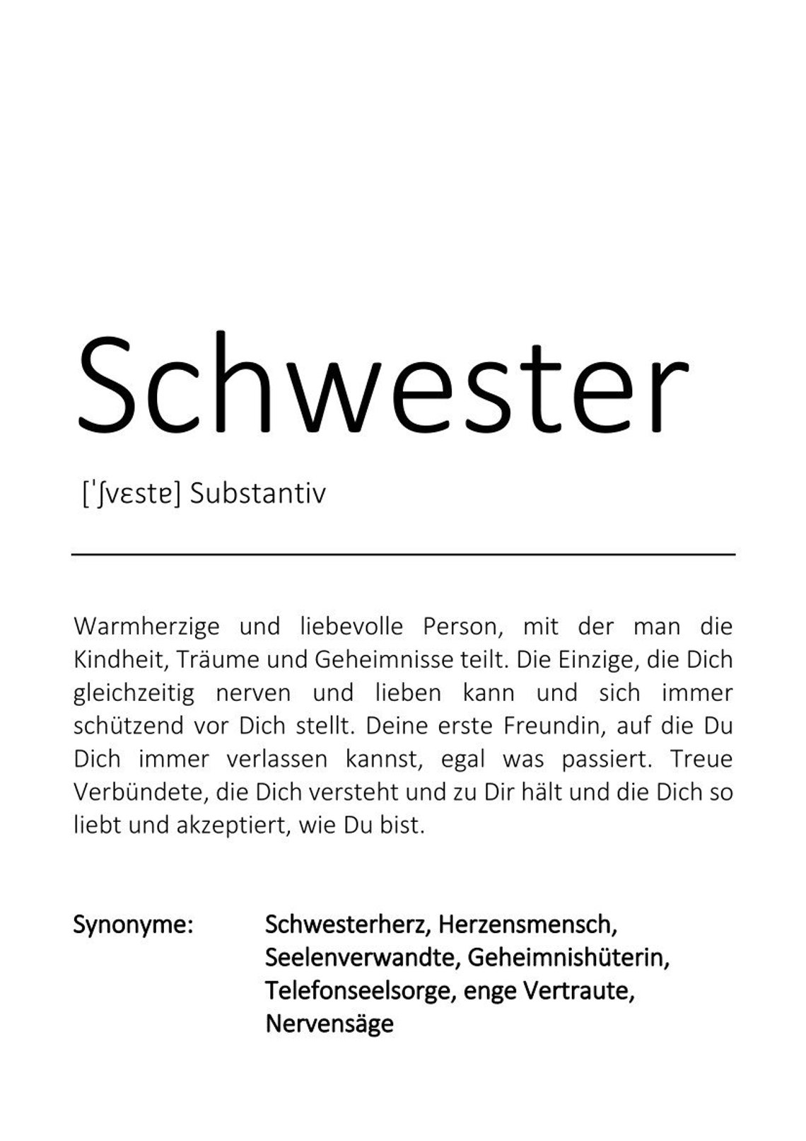 Schwester German Sister Definition Dictionary Typography Poster - Image 2