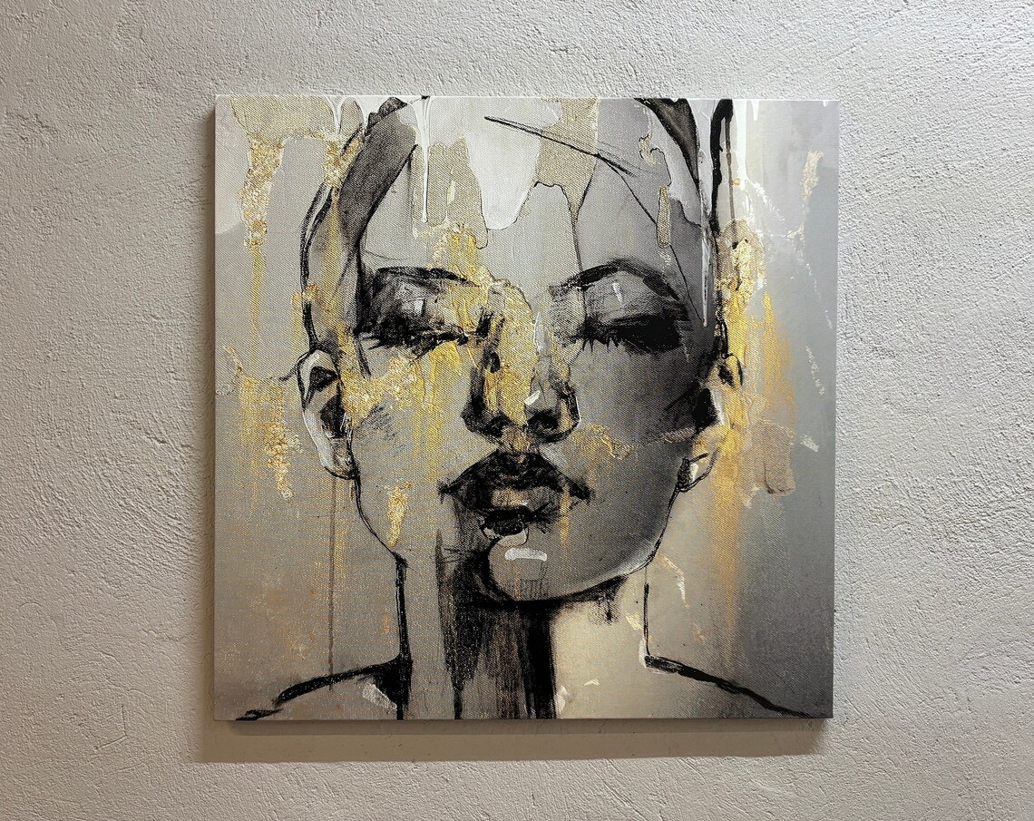Abstract Portrait Woman Face Gold Art Print