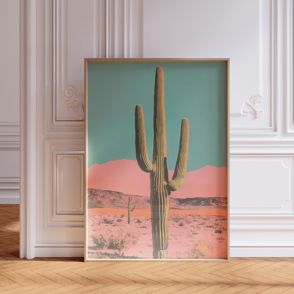 Psychedelic Saguaro Cactus Art Print, Pastel Desert