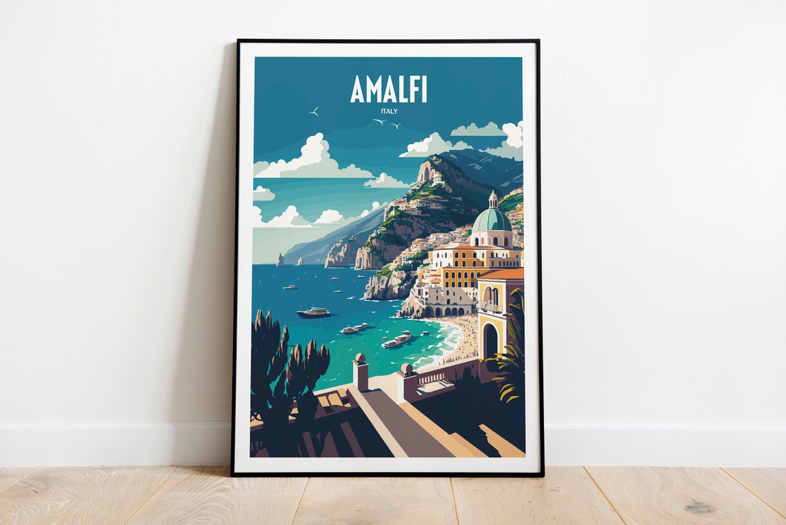 Amalfi Coast Travel Print Italy Coast Travel Poster Amalfi Italy Travel Print Italian Seaside Retro Print Coast Travel Poster - Image 6