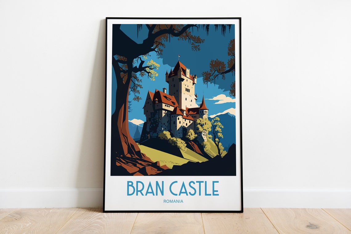 Bran Castle Romania Dracula Castle Hill Vintage Travel Poster